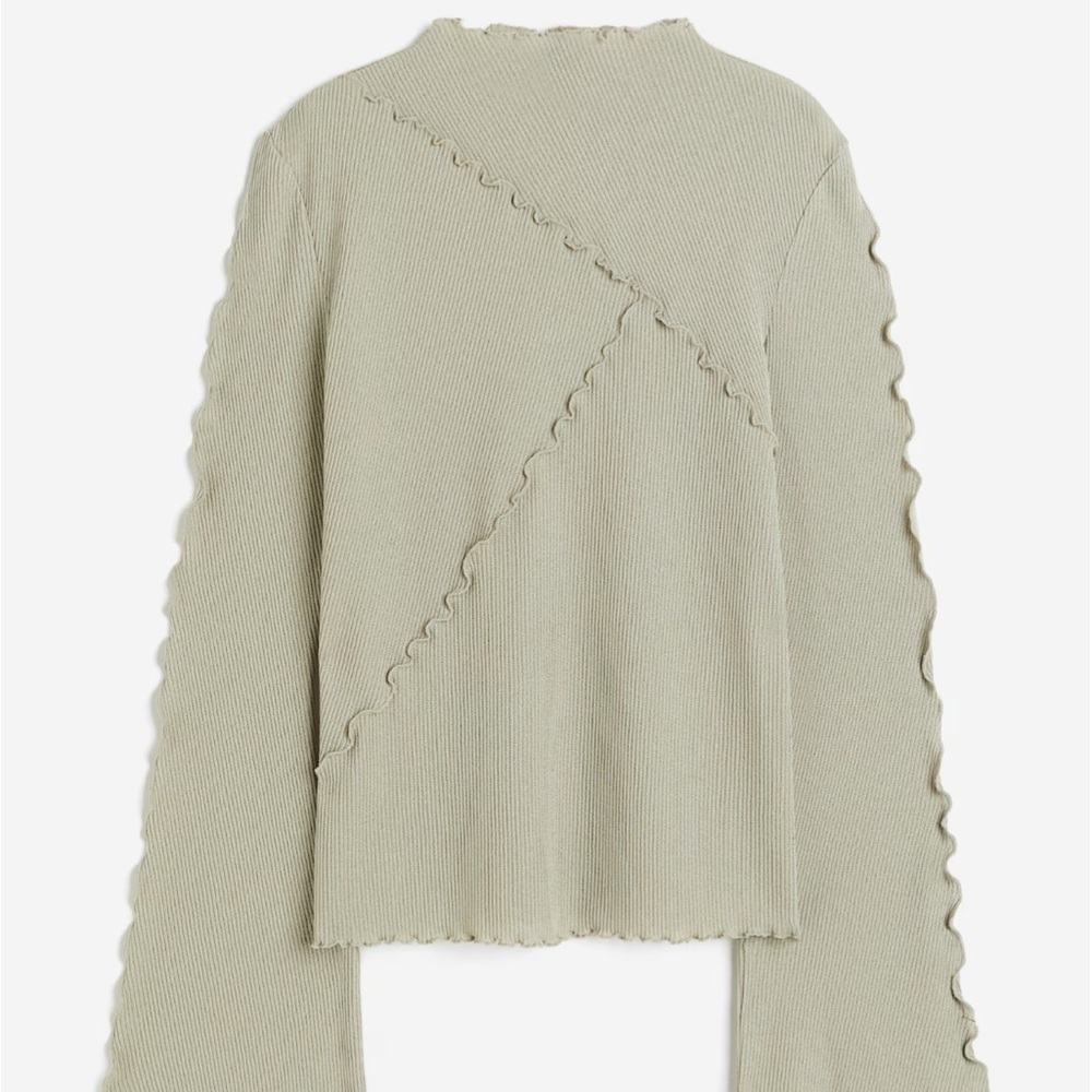 Like new: Light Green / Sage Overlock-detail Rib-knit Top, H&M, size M